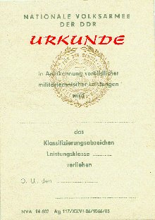 NVA Urkunde "Klassifizierungsabzeichen" blanko 